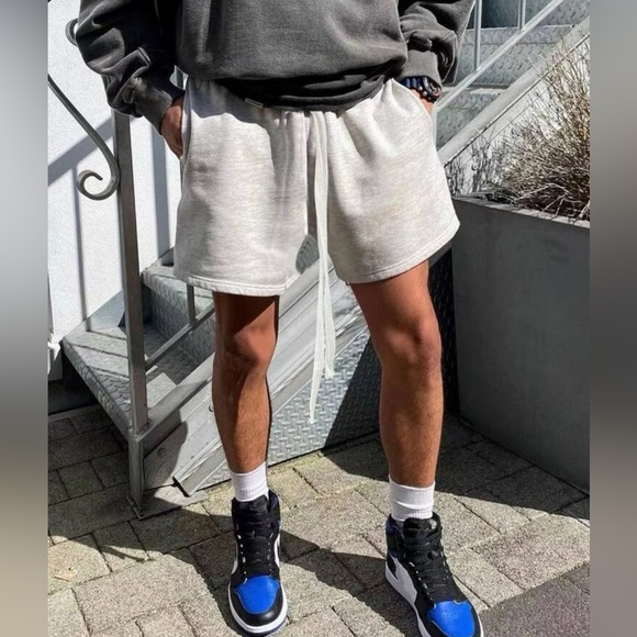 Men Light Gray Shorts With Drawstring - Picture 3 of 4